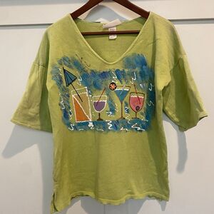 Martinis Drinks Cocktails Sweater‎ Hand Painted Better Things Top Small Green